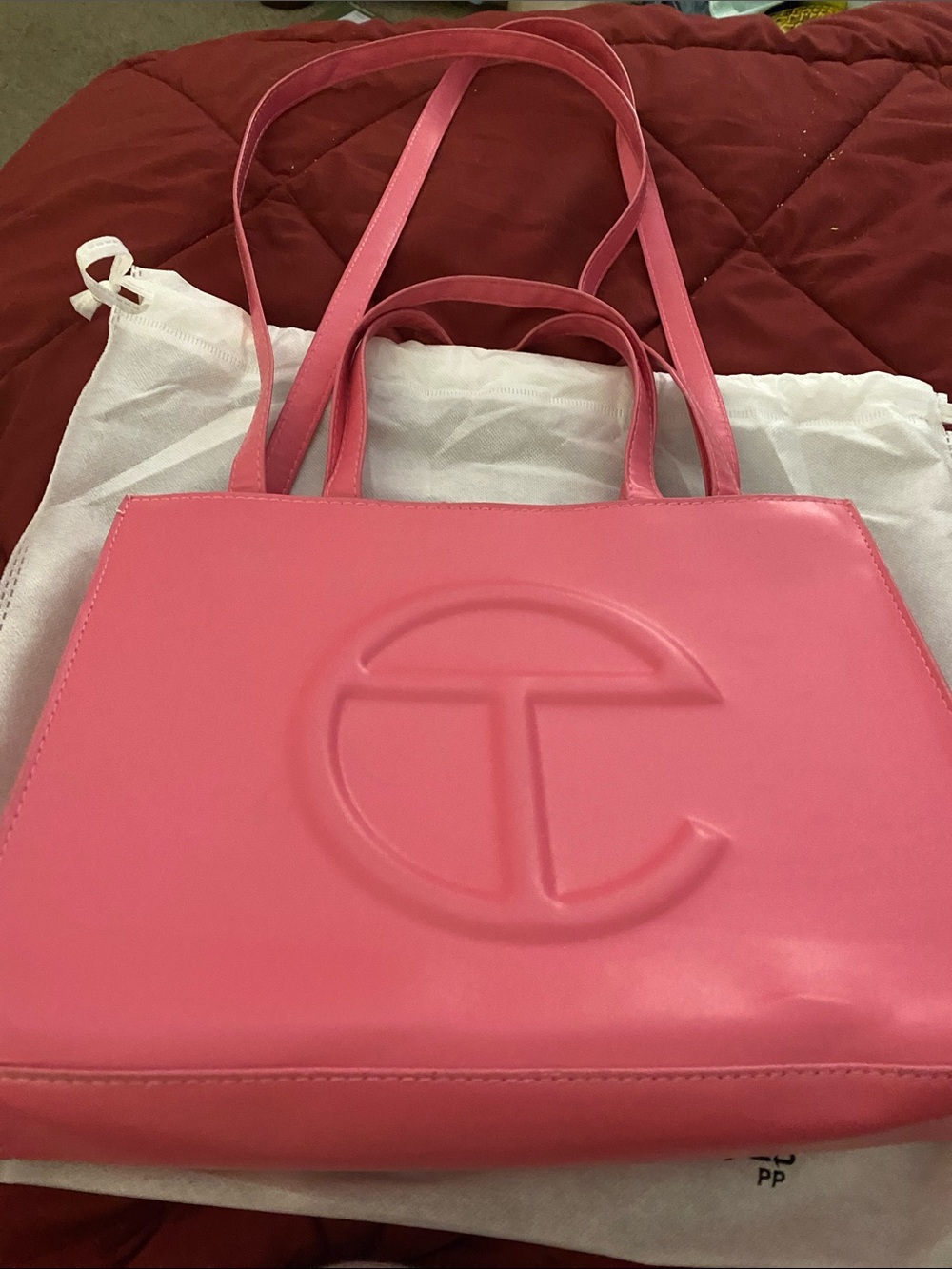 Telfar Pink Embossed Logo Double-Handle Tote
